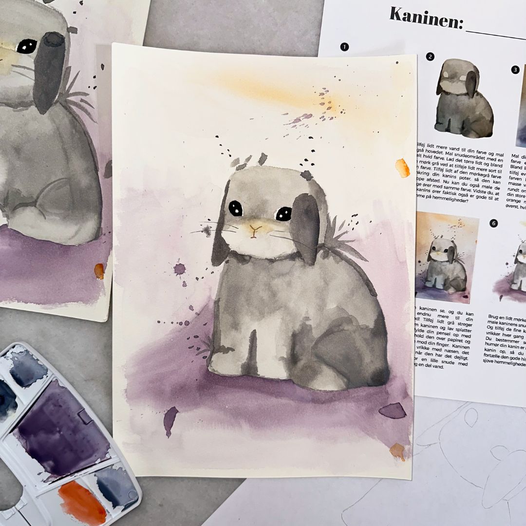 mal en kanin i akvarelmaling til børneværelse et lille atelier