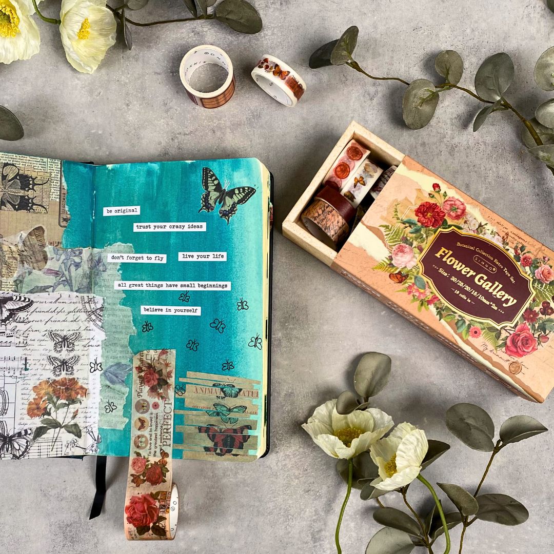 Æske med botanisk retro washi tape