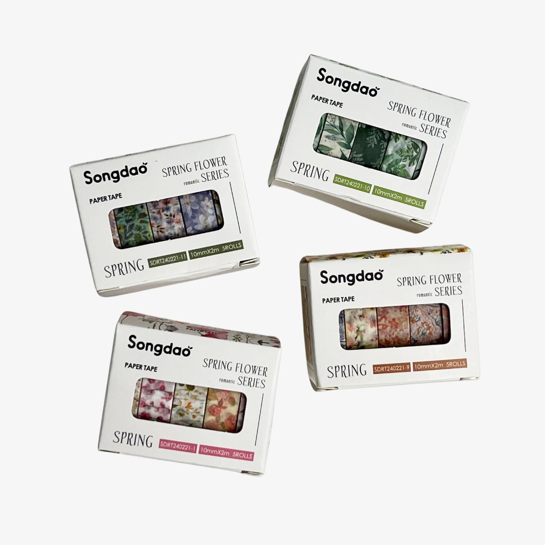 Washi Tape Sæt – Spring Flower Series (5 ruller)