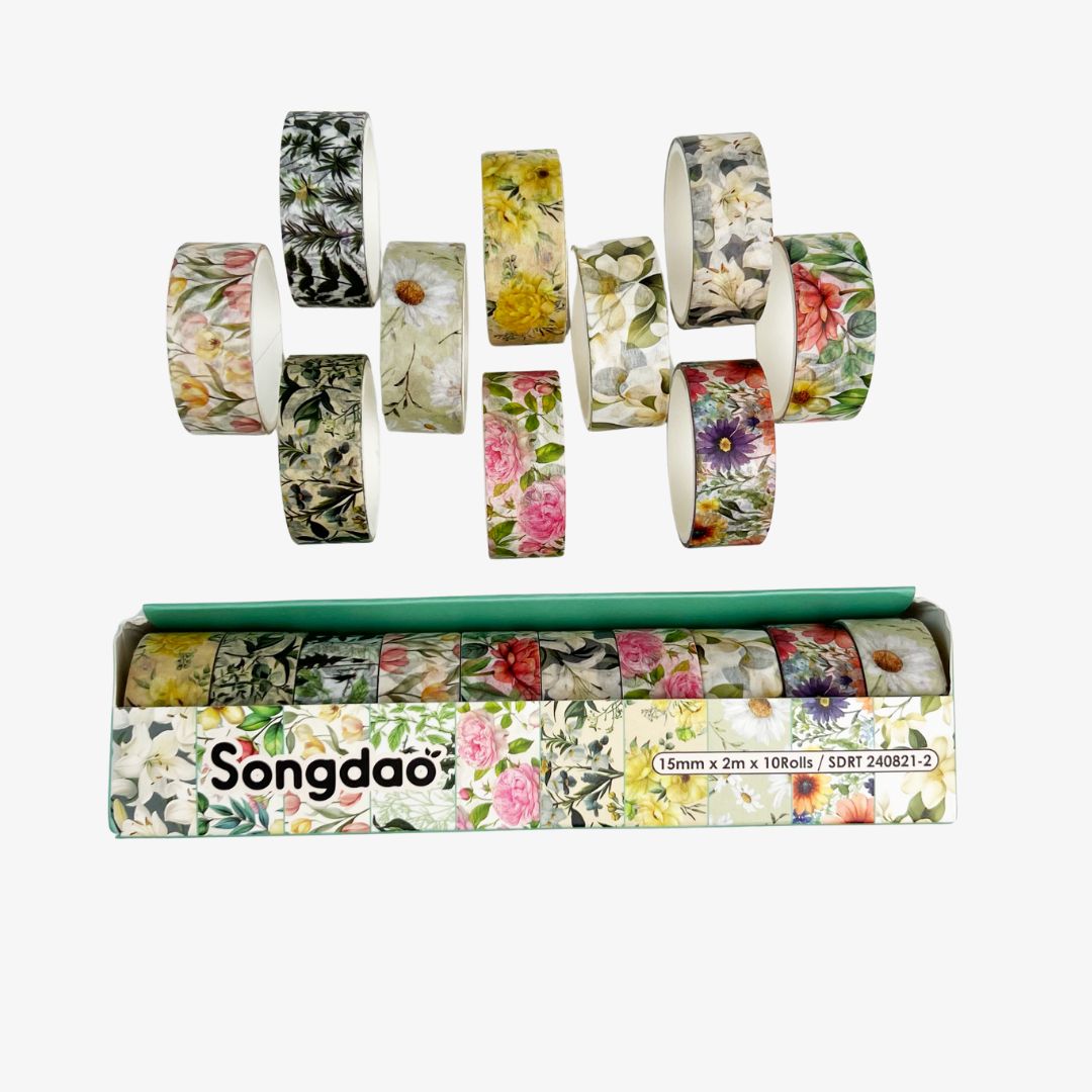 Washi Tape Sæt – Floral Elegance (10 ruller)