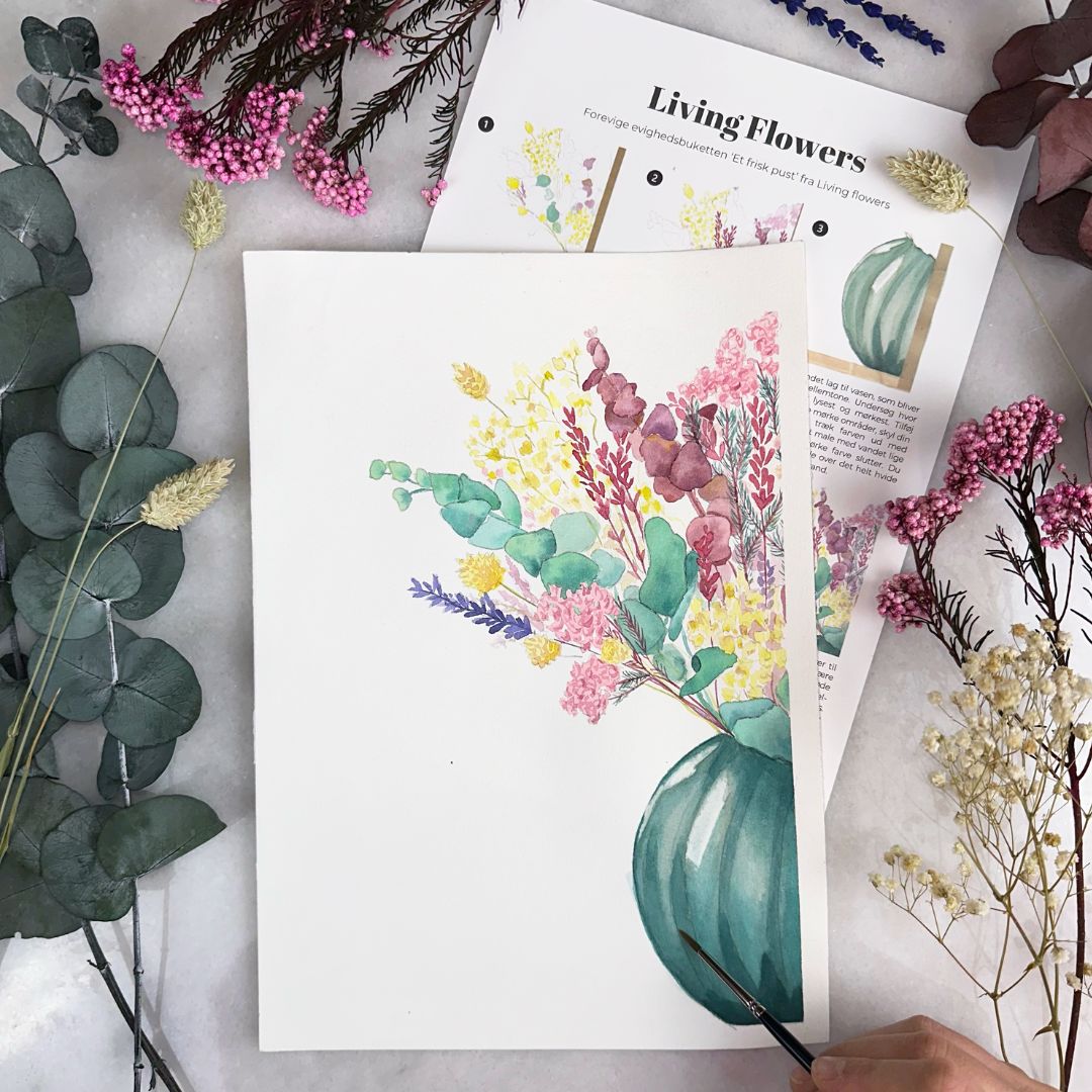 lær at mal en blomsterbuket living flowers evighedsbuket akvarelmaling