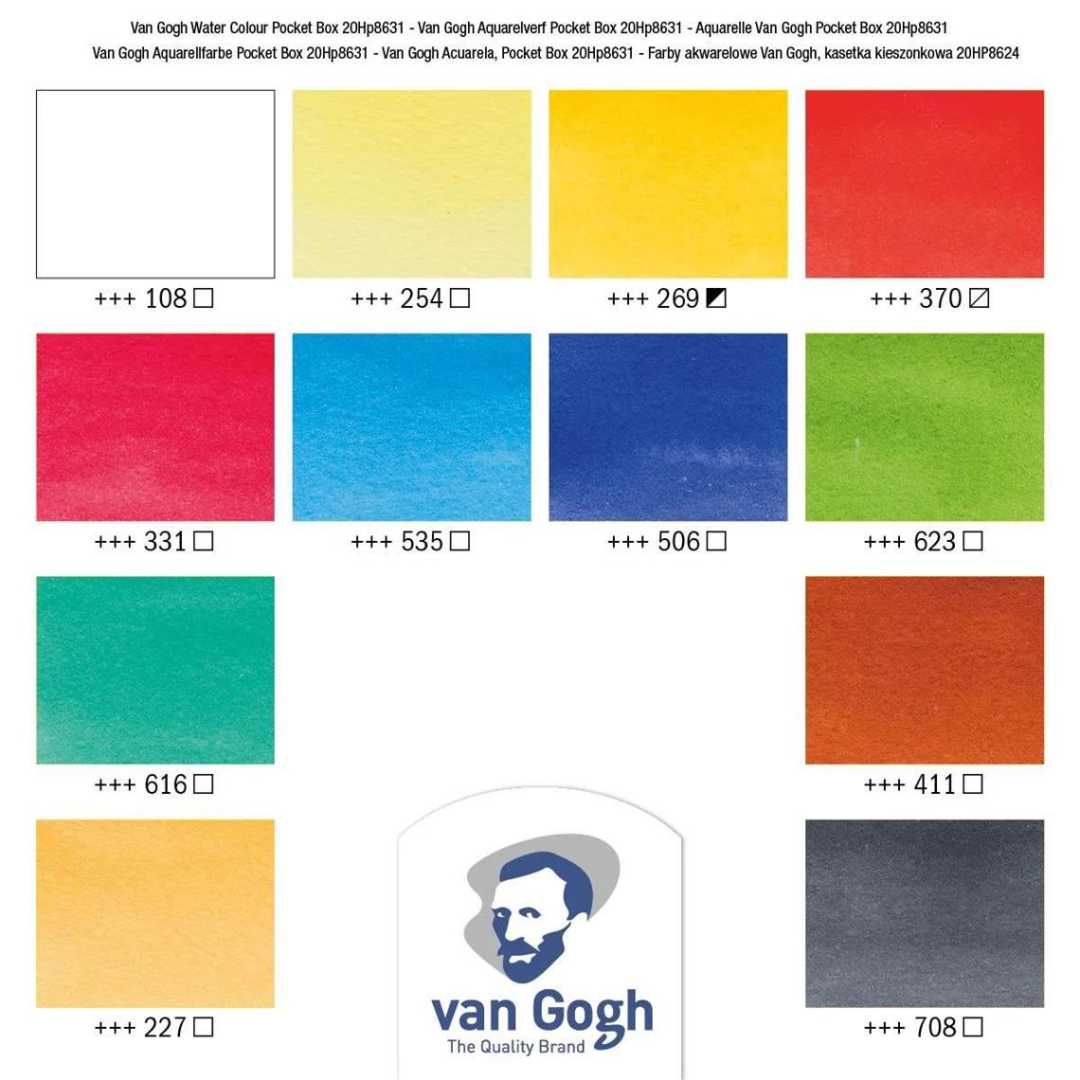 12 basis akvarelfarver + rejsepensel, Van Gogh