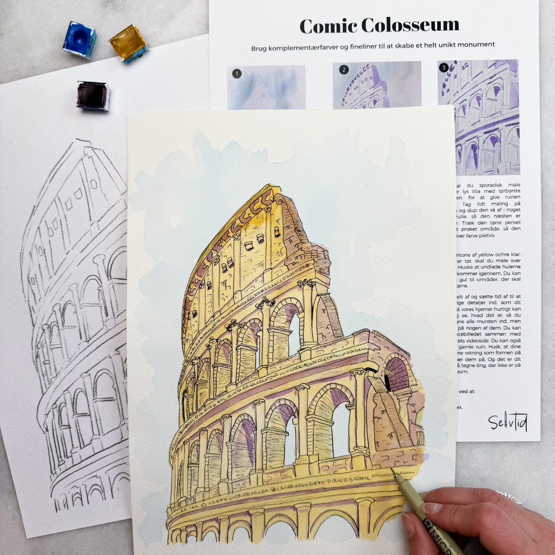 mal colloseum med akvarelfarver