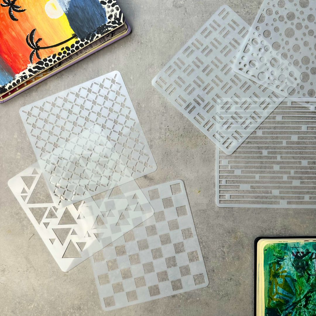 6 geometriske stencils - art journal