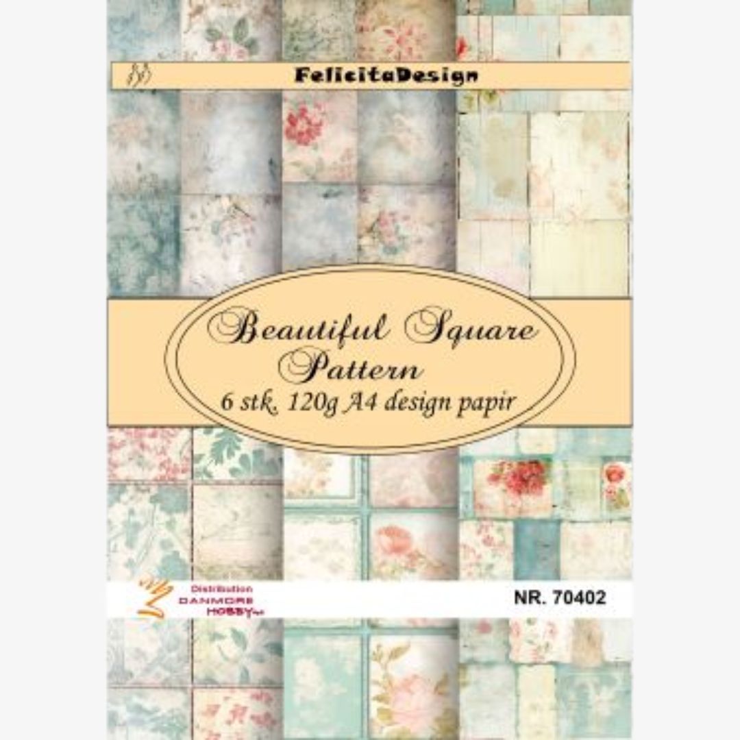 Designpapir med blomster i firkanter