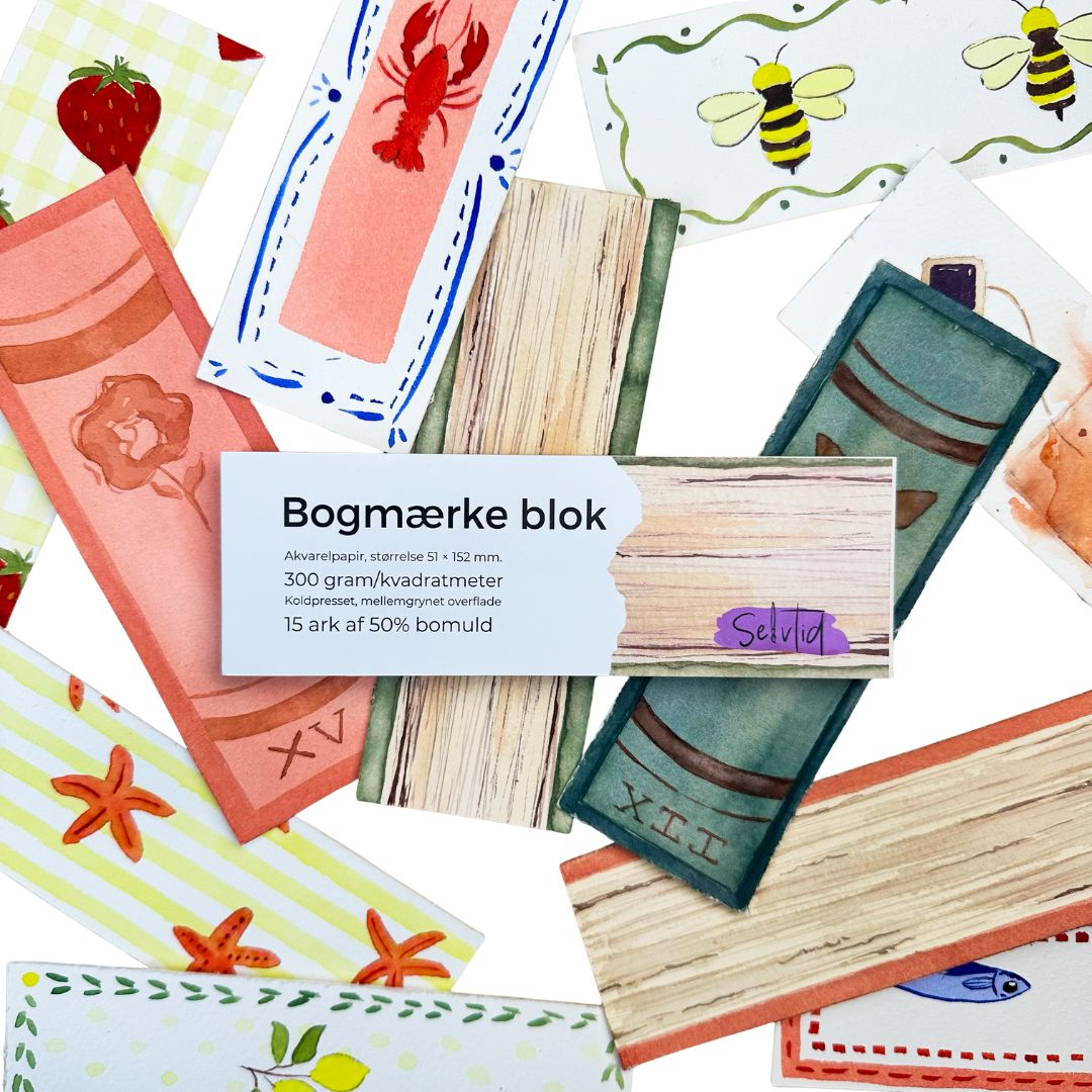 Bogmærke blok med akvarelpapir. 15 ark, 310 g. 50% bomuld, Selvtid