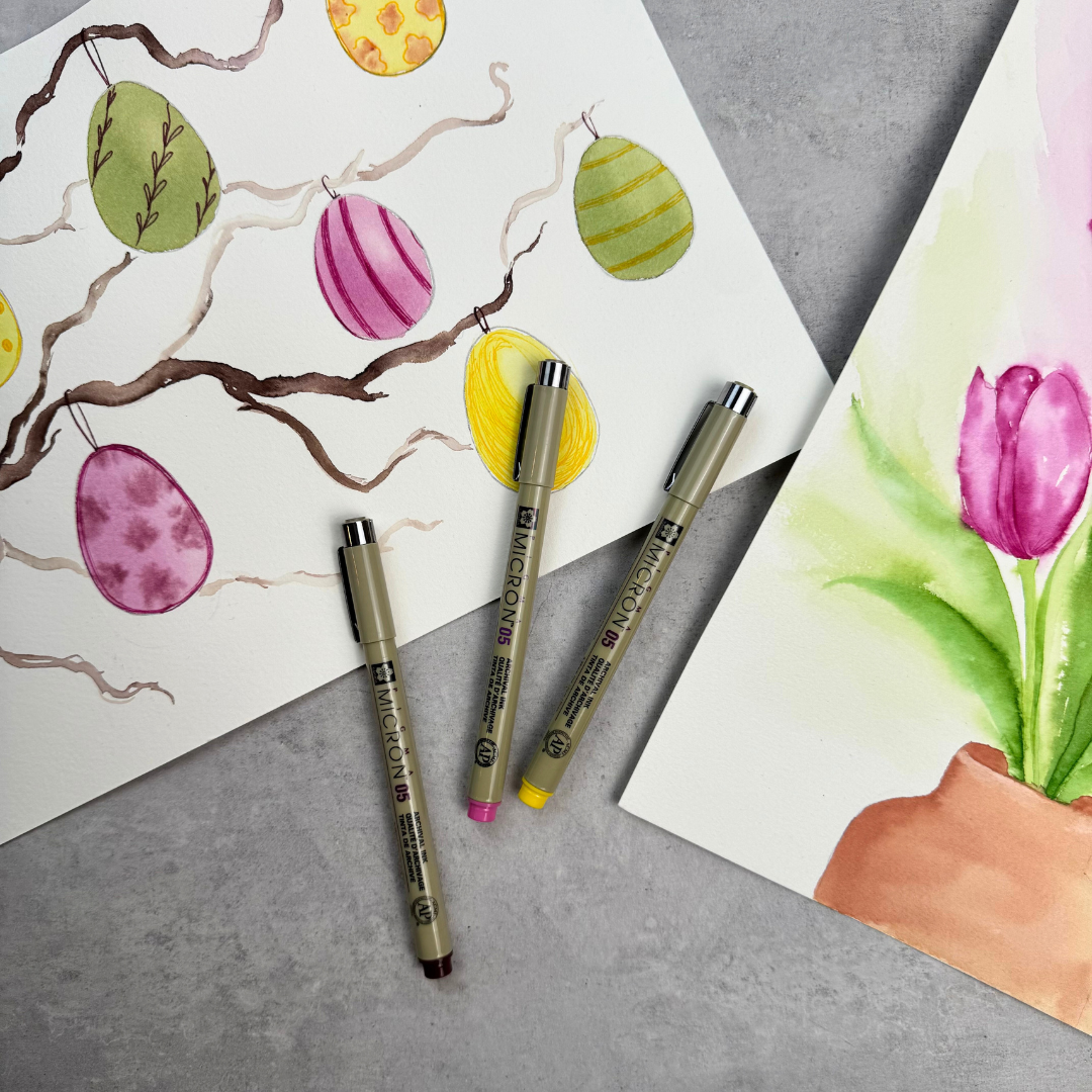 3 farvede fineliners Pigma Micron 05 0,45 mm. Sakura