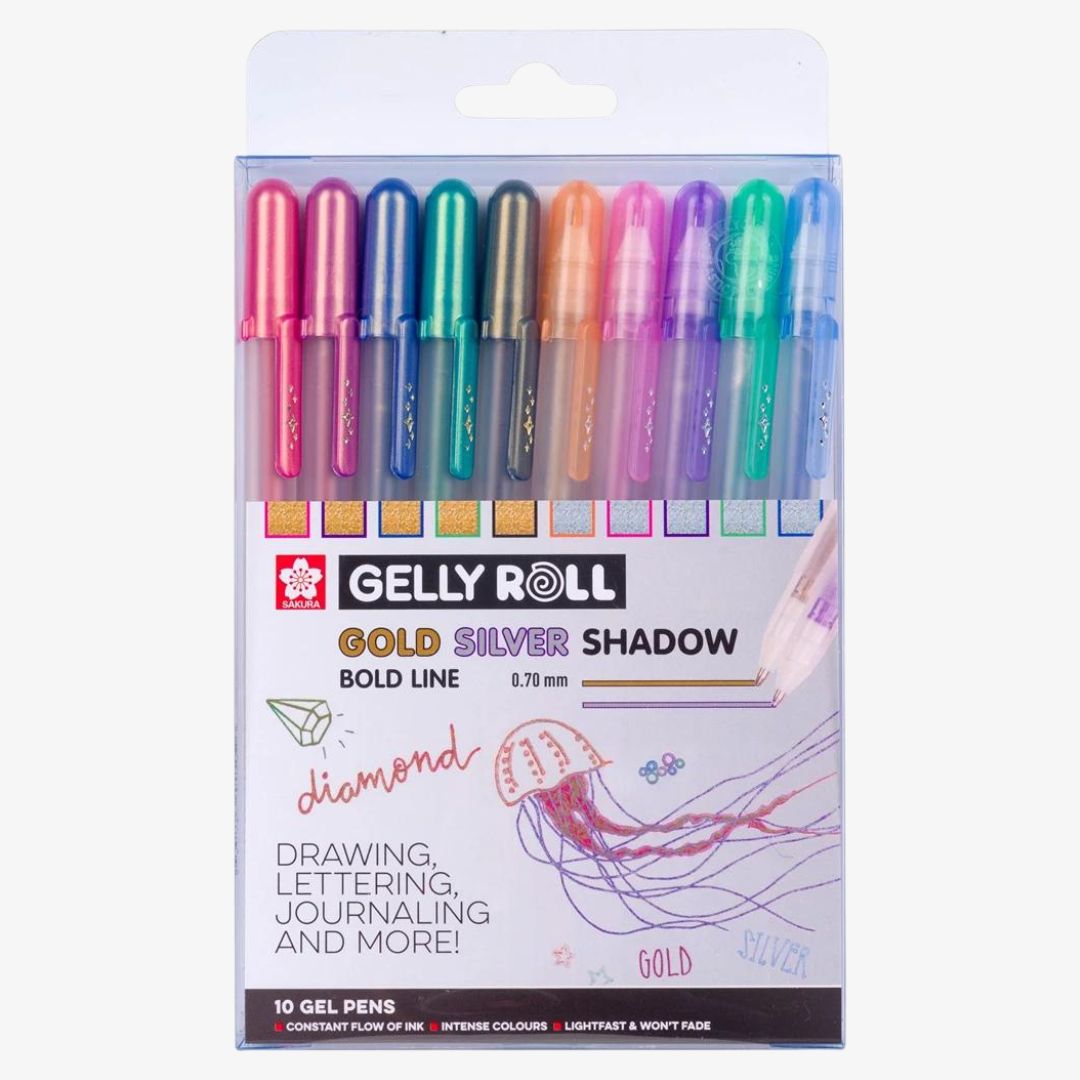 Gelly Roller m. guld og sølv skygger 10 stk. - Sakura