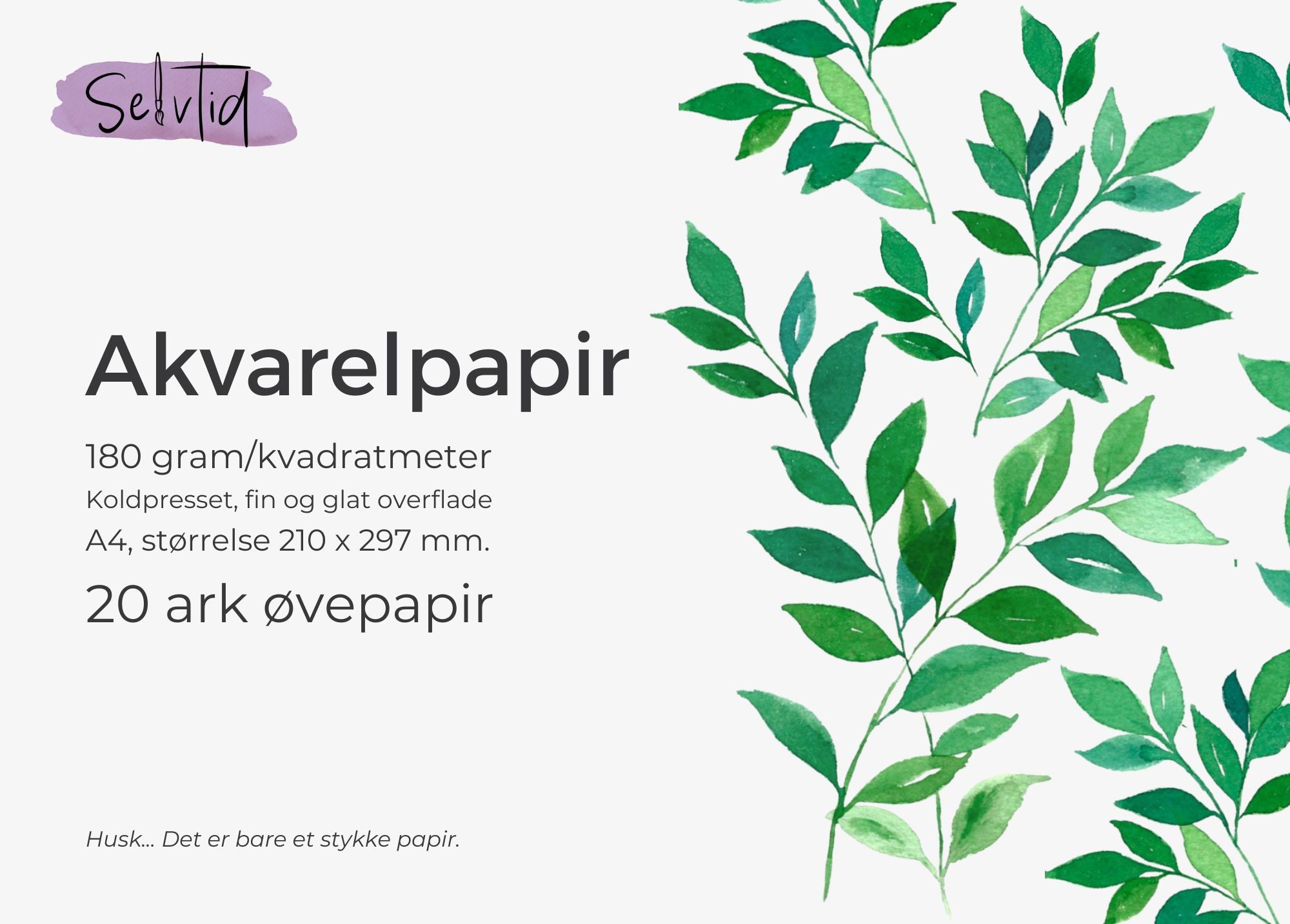 Akvarelpapir (øvepapiret) A4 180gram, 20 stk.