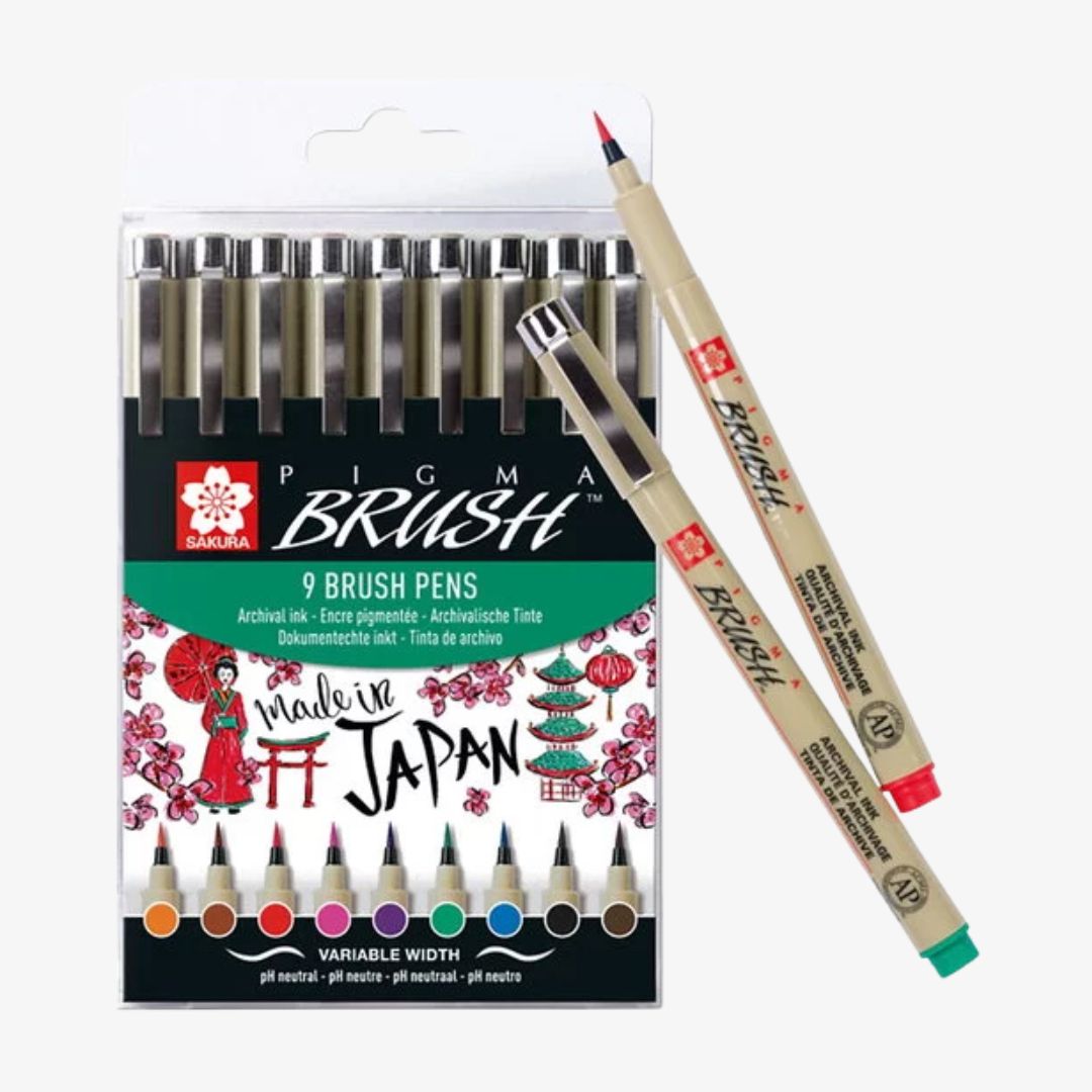 Sakura Pigma Brush penne 9 stk