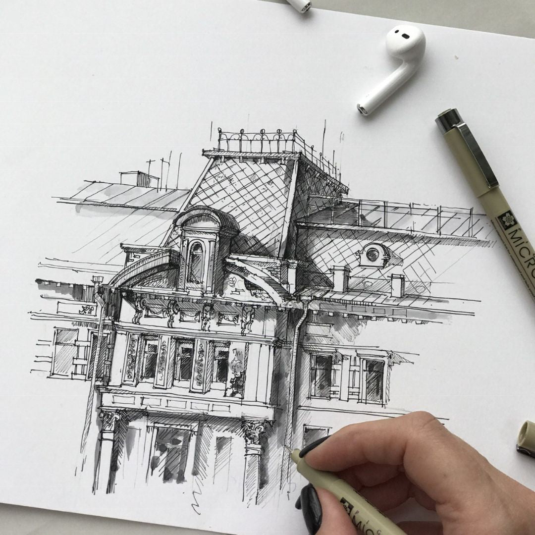 6 tykkelse sorte fineliners, Sakura Pigma Micron