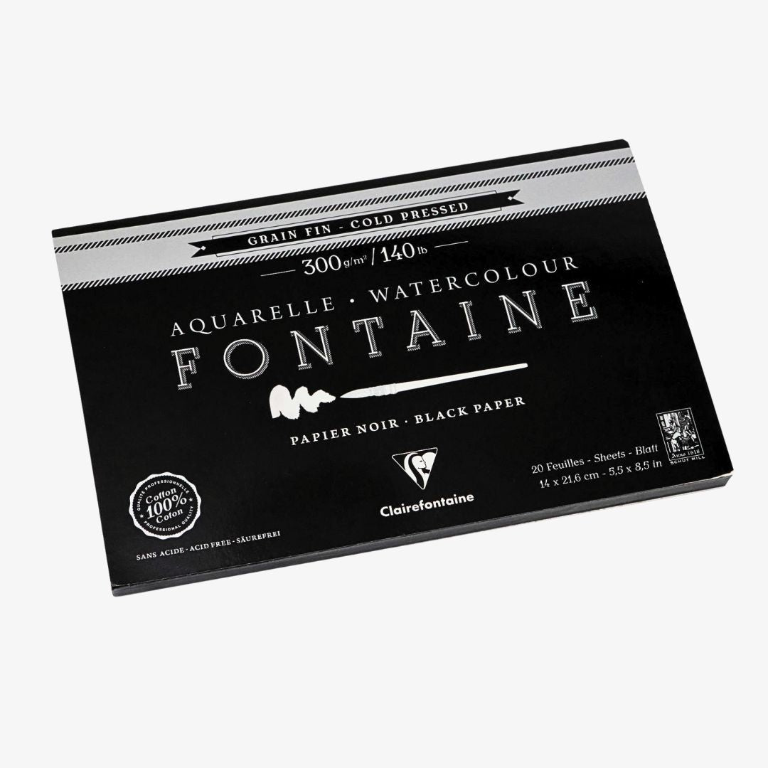 Sort akvarelpapir, 14 x 21,6 cm, 100% bomuld, Clairefontaine