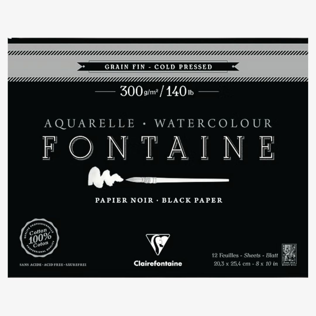 Sort akvarelpapir, 20,3 x 25,4 cm, 100% bomuld, Clairefontaine