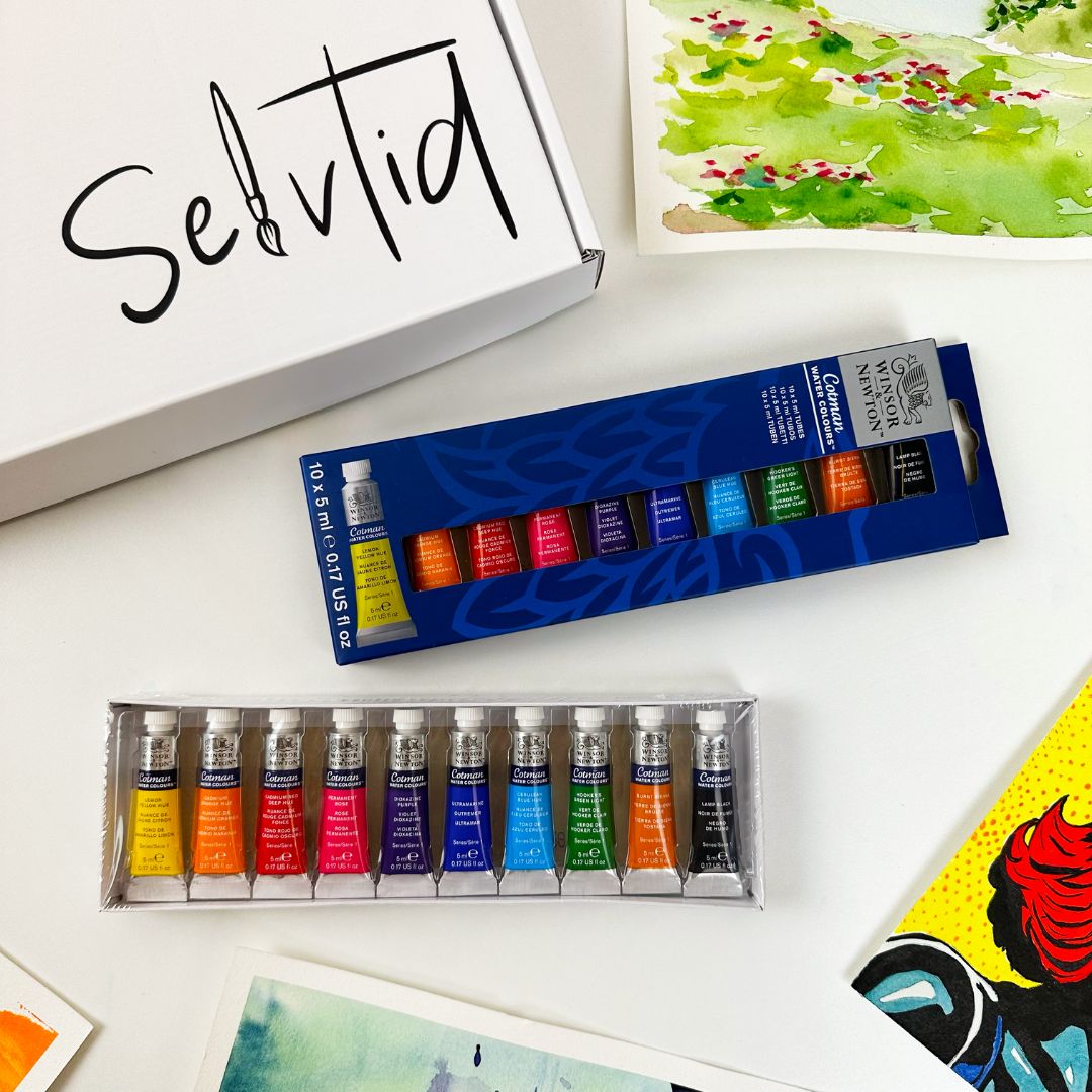 10 akvarelfarver på tube, Winsor & Newton