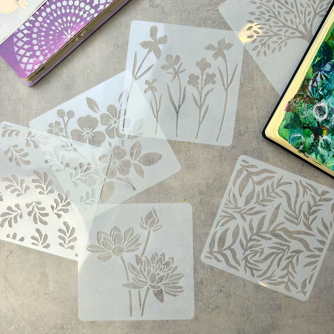 6 Botanik stencils - art journal