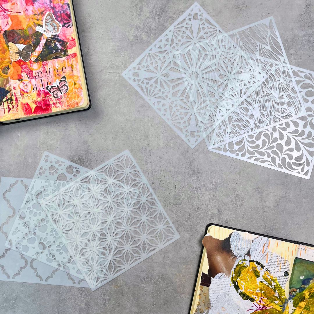 6 mønstret stencils - art journal