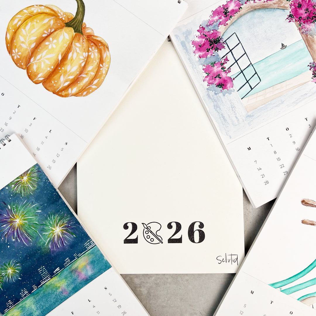 Akvarelkalender 2026 - mal selv kalender (bomuldspapir)