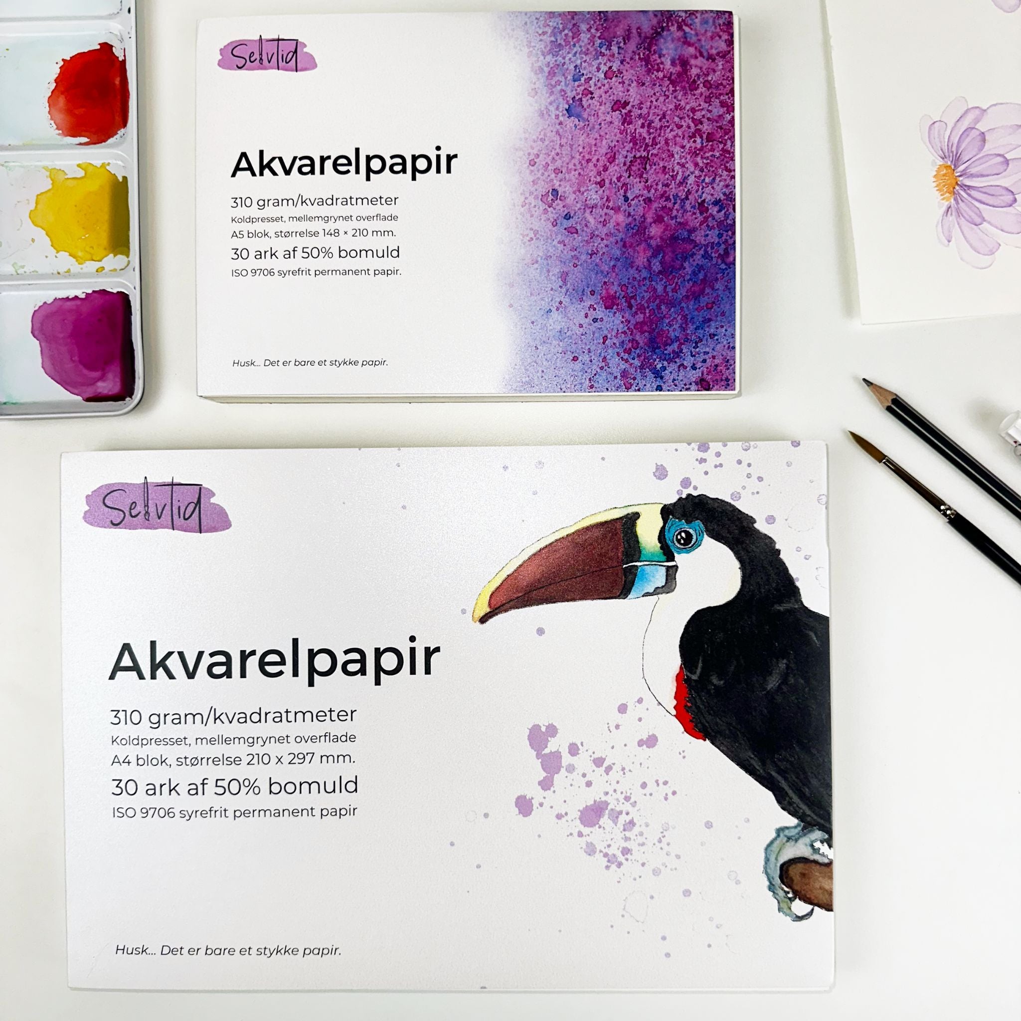 akvarelpapir 50% bomuld selvtid design