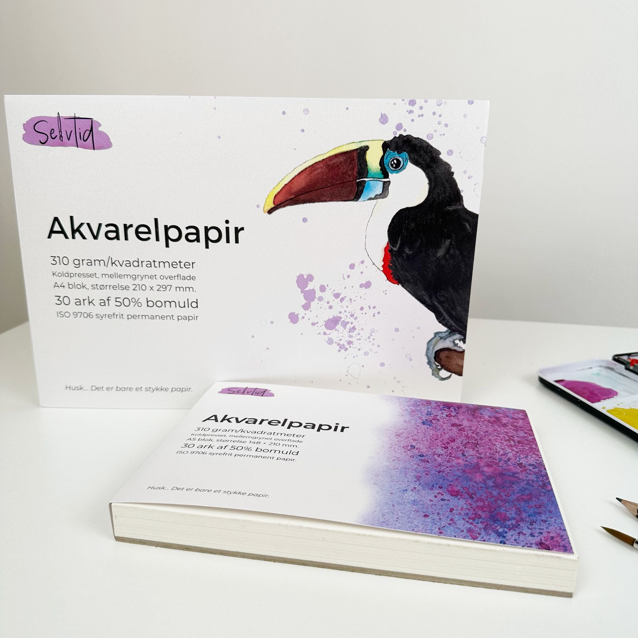 akvarelpapir 50% bomuld selvtid design