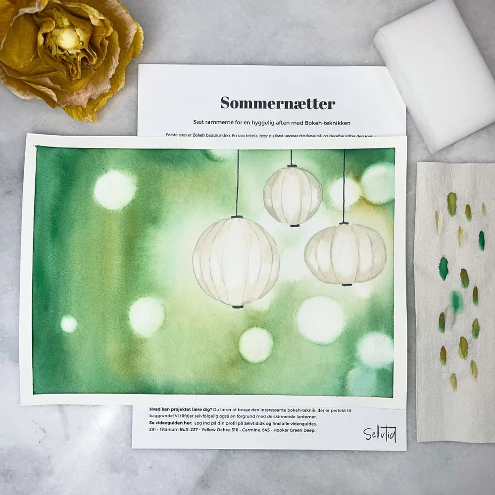 mal lanterner på bokeh baggrund med akvarelmaling