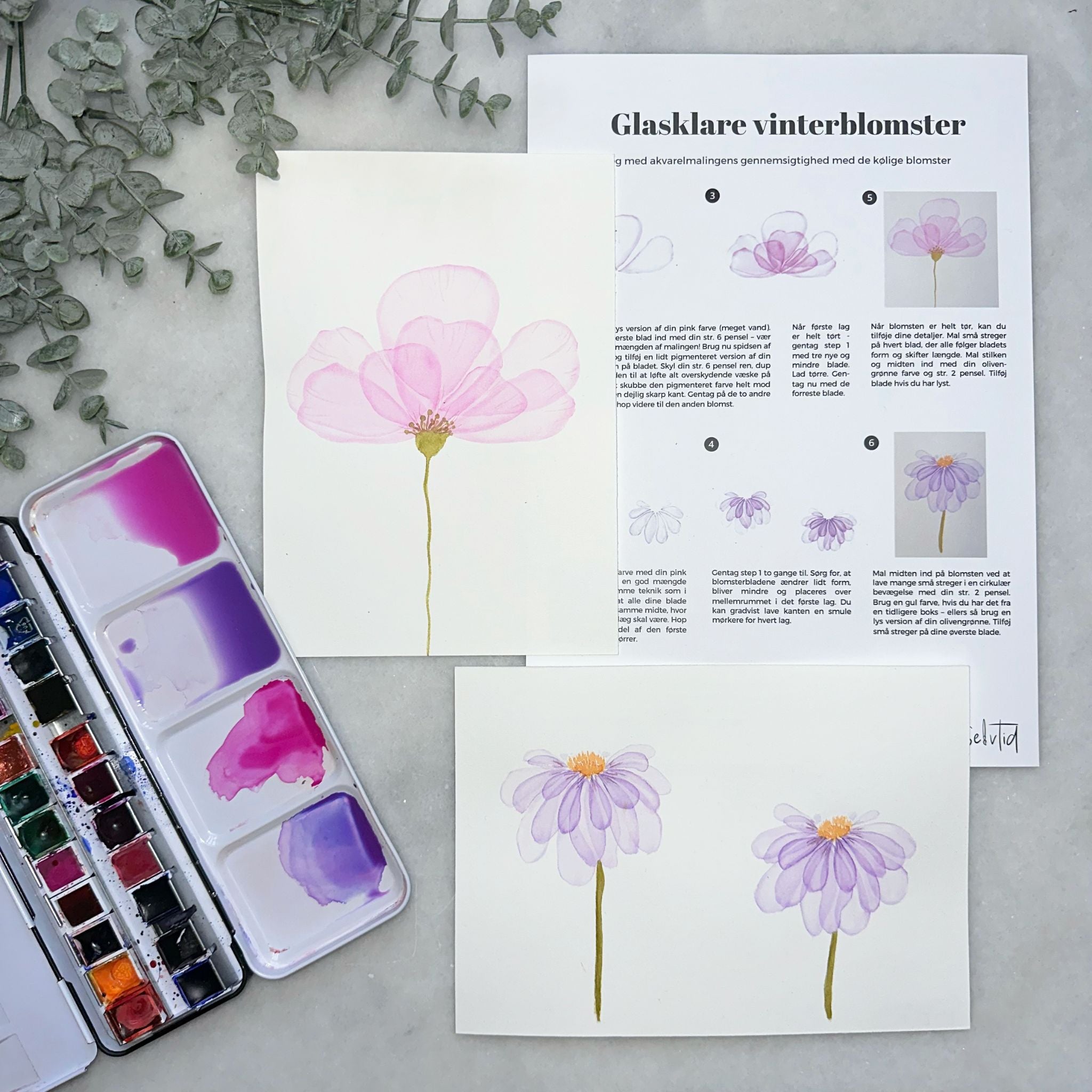 vinterblomster selvtid januar lær at male med akvarel