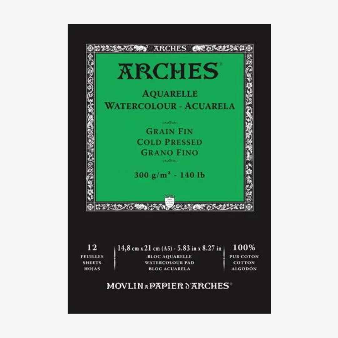 Arches A5 akvarelblok, GF Coldpressed. 12 ark, 100% bomuld