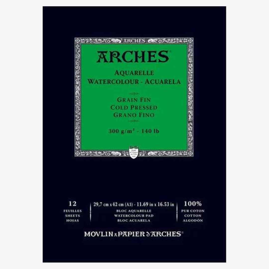Arches A3 akvarelblok, GF Coldpressed. 12 ark, 100% bomuld