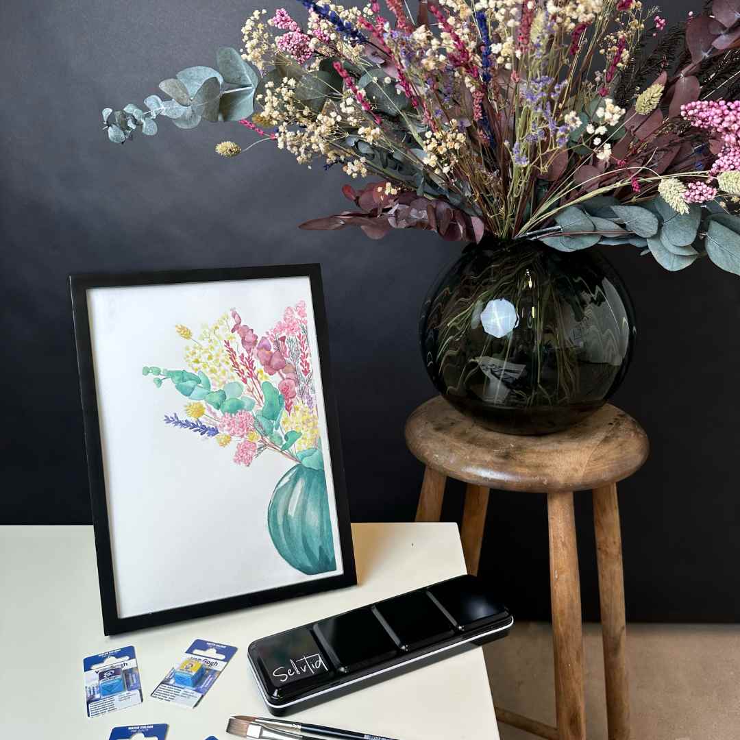 living flowers mal en blomsterbuket med akvarelmaling