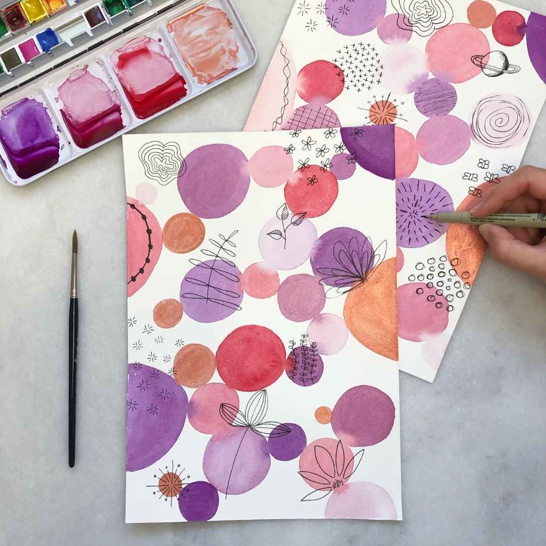 lær at male kruseduller med fineliner og akvarelmaling