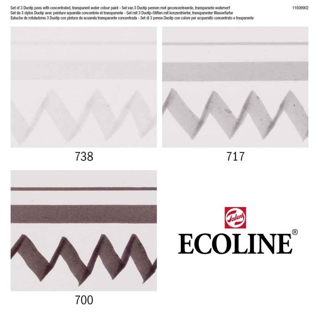 Akvareltusch duotip Ecoline, gråt sæt (3 stk.)