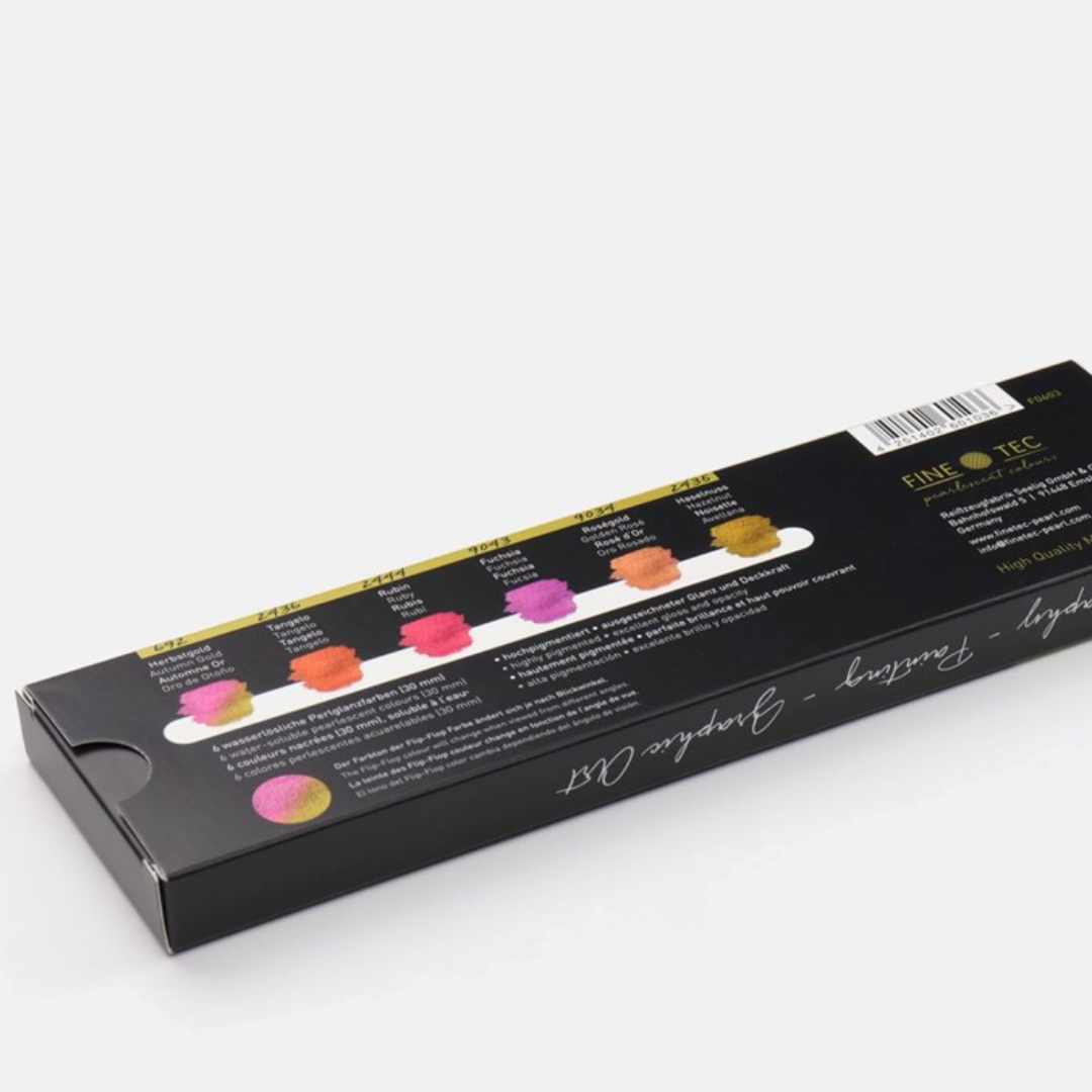 Finetec pearlescent flip-flop akvarelmaling med 6 glimmerfarver