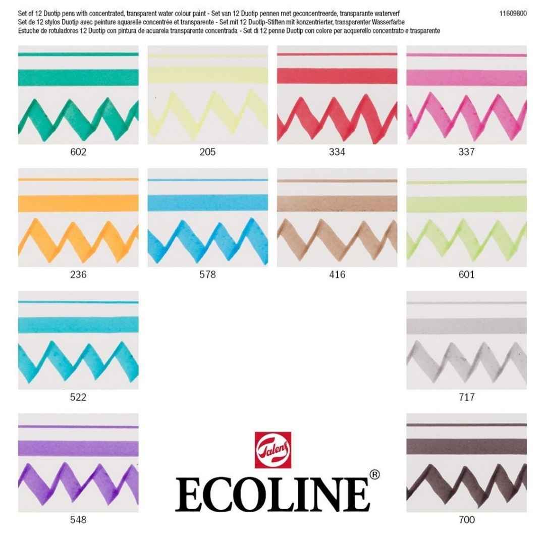 Akvareltusch duotip Ecoline, basissæt med 12 farver