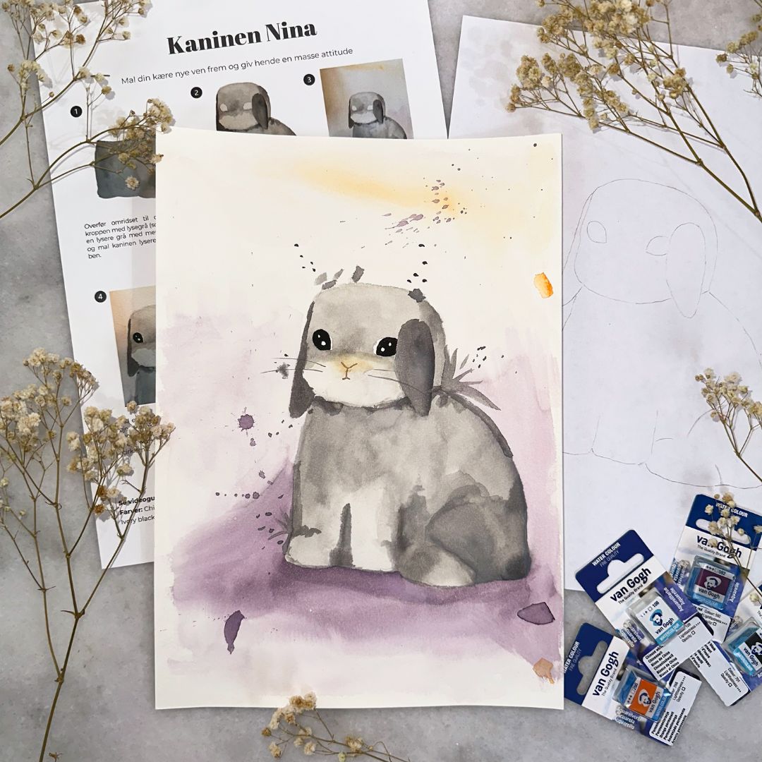 mal en kanin akvarelmaling til børneværelse et lille atelier
