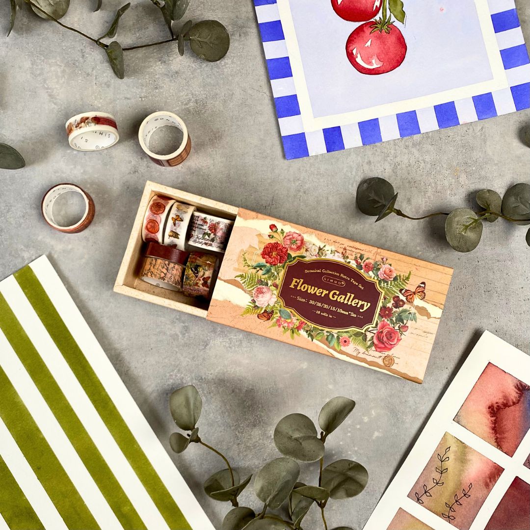 Æske med botanisk retro washi tape