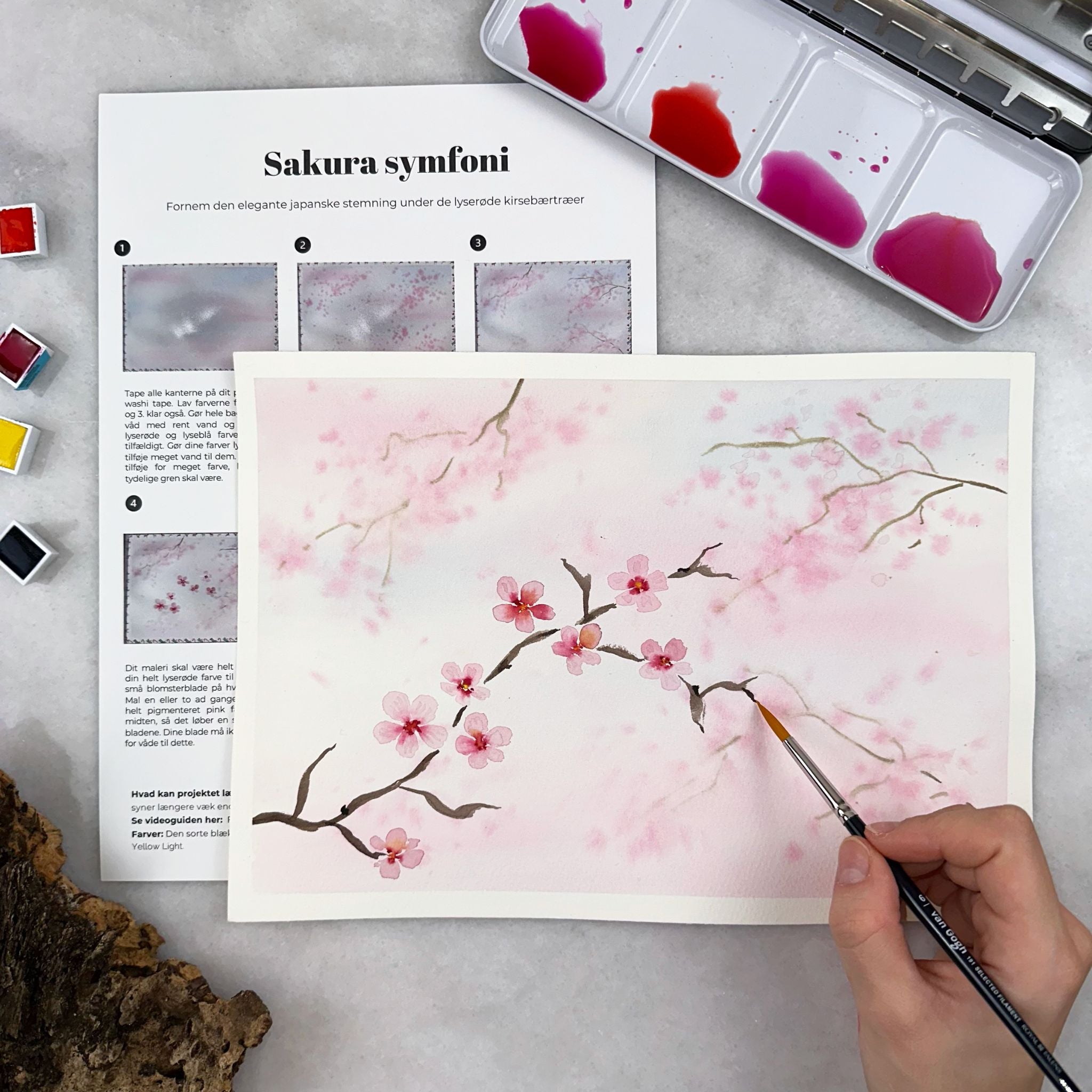 mal sakura kirsebærblomster japan boksen akvarelmaling