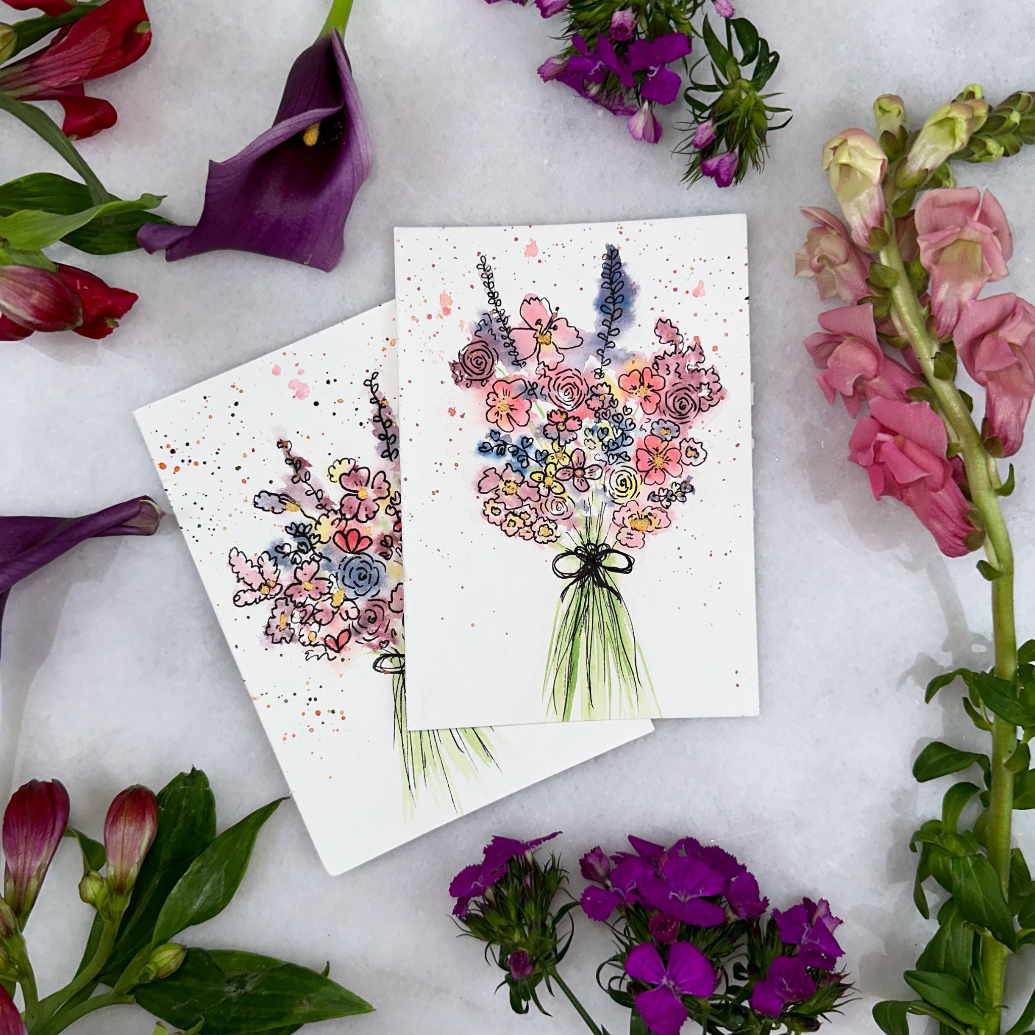 mal dine egne kort med den kærlige kort boks akvarel blomsterbuket