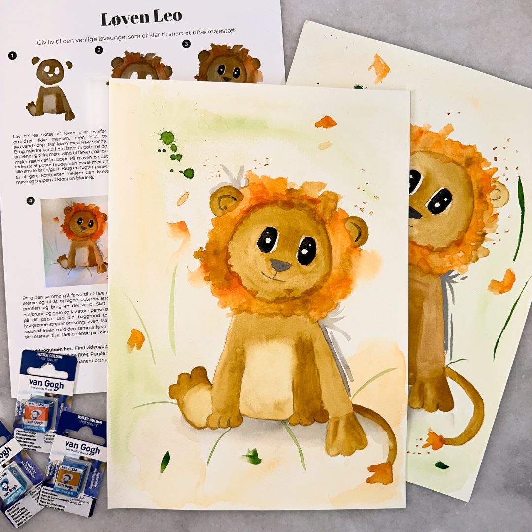 mal en løve i akvarelmaling til børneværelse et lille atelier