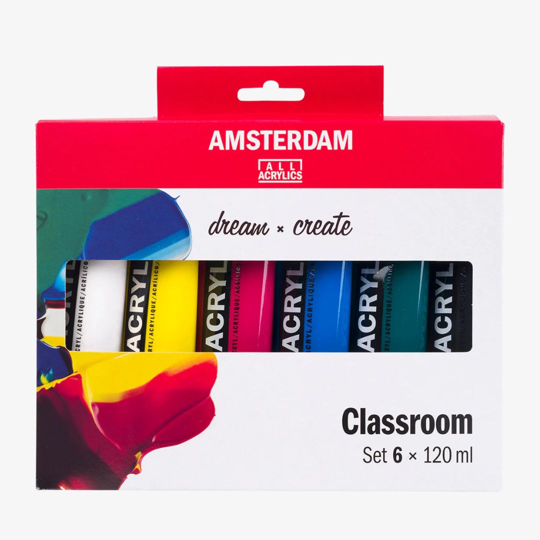Stort standard akrylmaling sæt 6 x 120 ml, Amsterdam