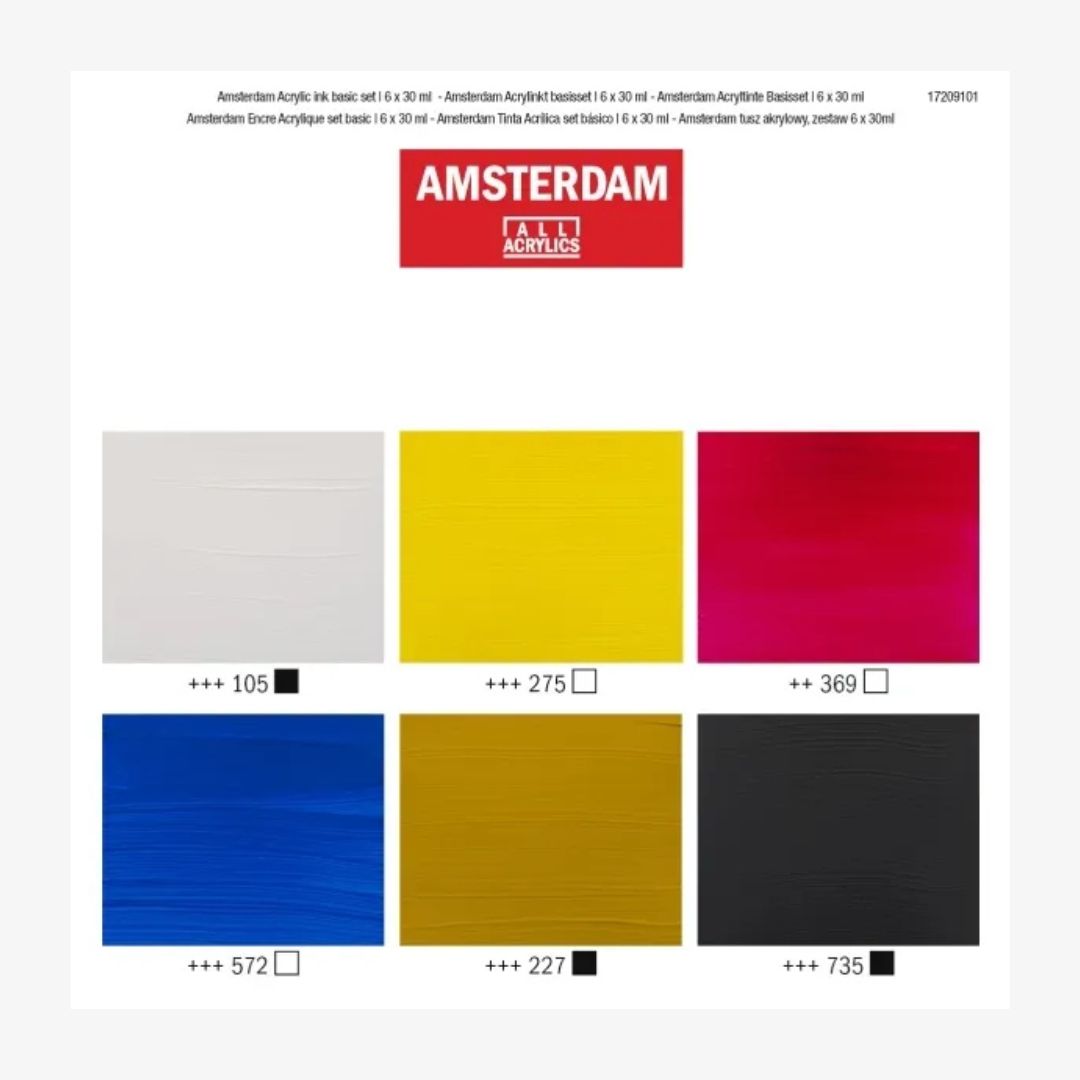 Acrylic ink basis sæt 6 x 30 ml - Amsterdam