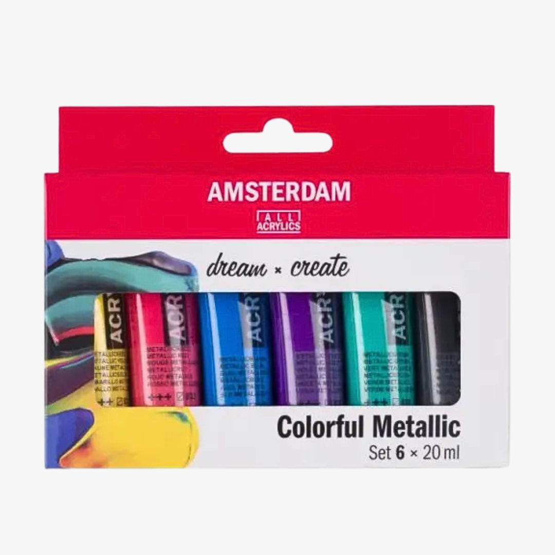 Metallisk akrylmaling sæt 6 x 20 ml, Amsterdam