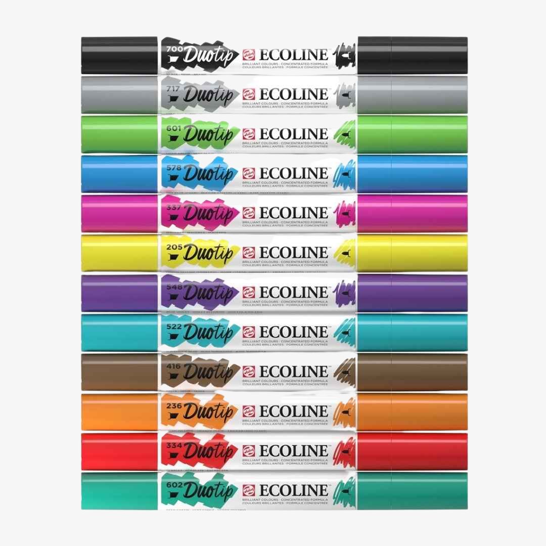 Akvareltusch duotip Ecoline, basissæt med 12 farver