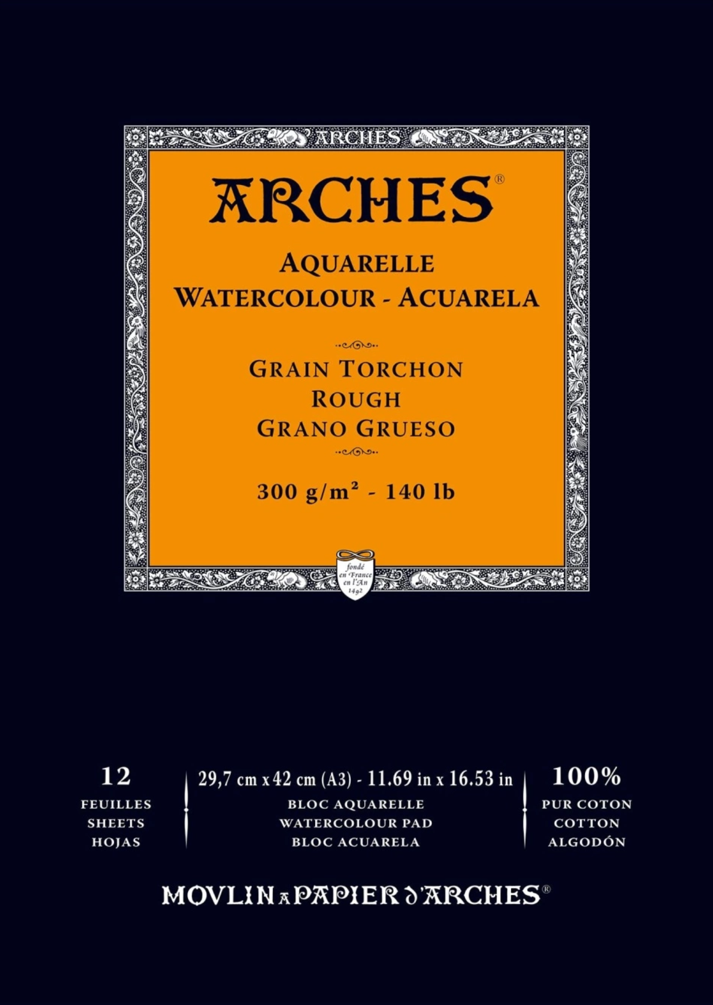 Arches A3 akvarelblok, GT Rough. 12 ark, 100% bomuld