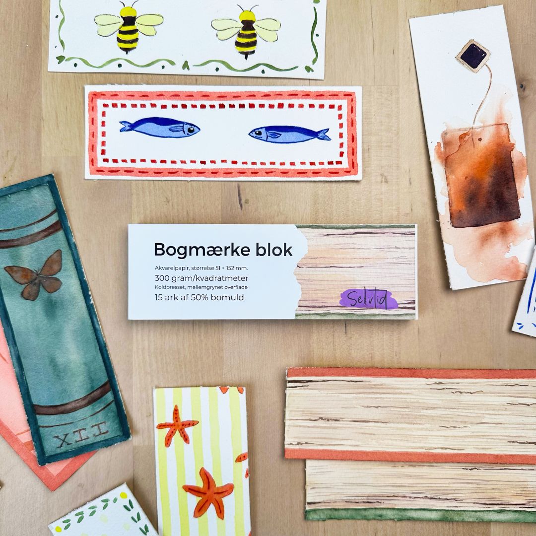 Bogmærke blok med akvarelpapir. 15 ark, 310 g. 50% bomuld, Selvtid