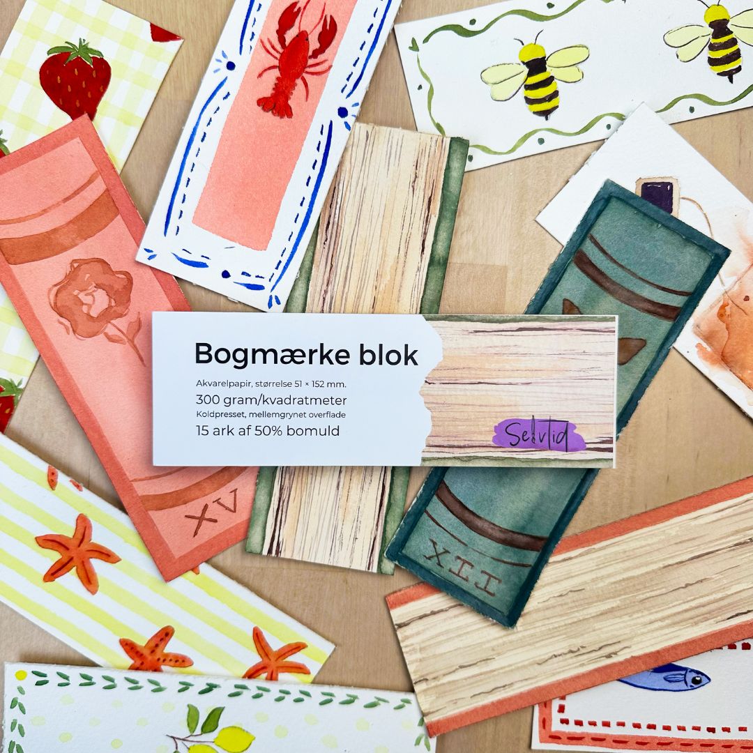 Bogmærke blok med akvarelpapir. 15 ark, 310 g. 50% bomuld, Selvtid