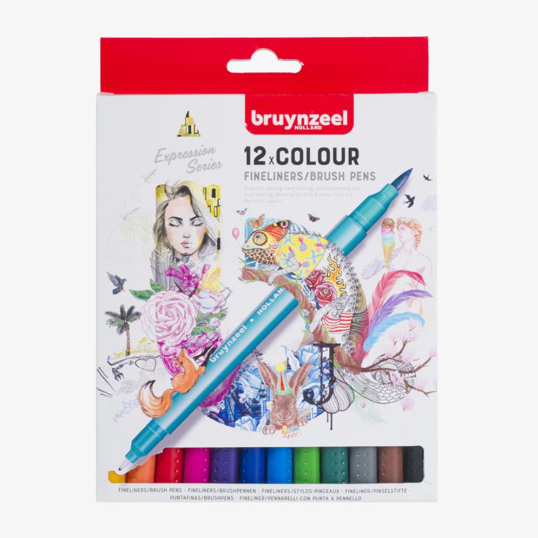 12 fineliner/brush pens - Bruynzeel