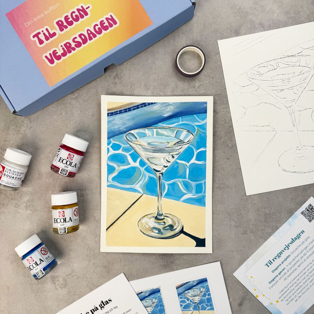 Gouache projekt m. trykt omrids: Regnvejrsdagen