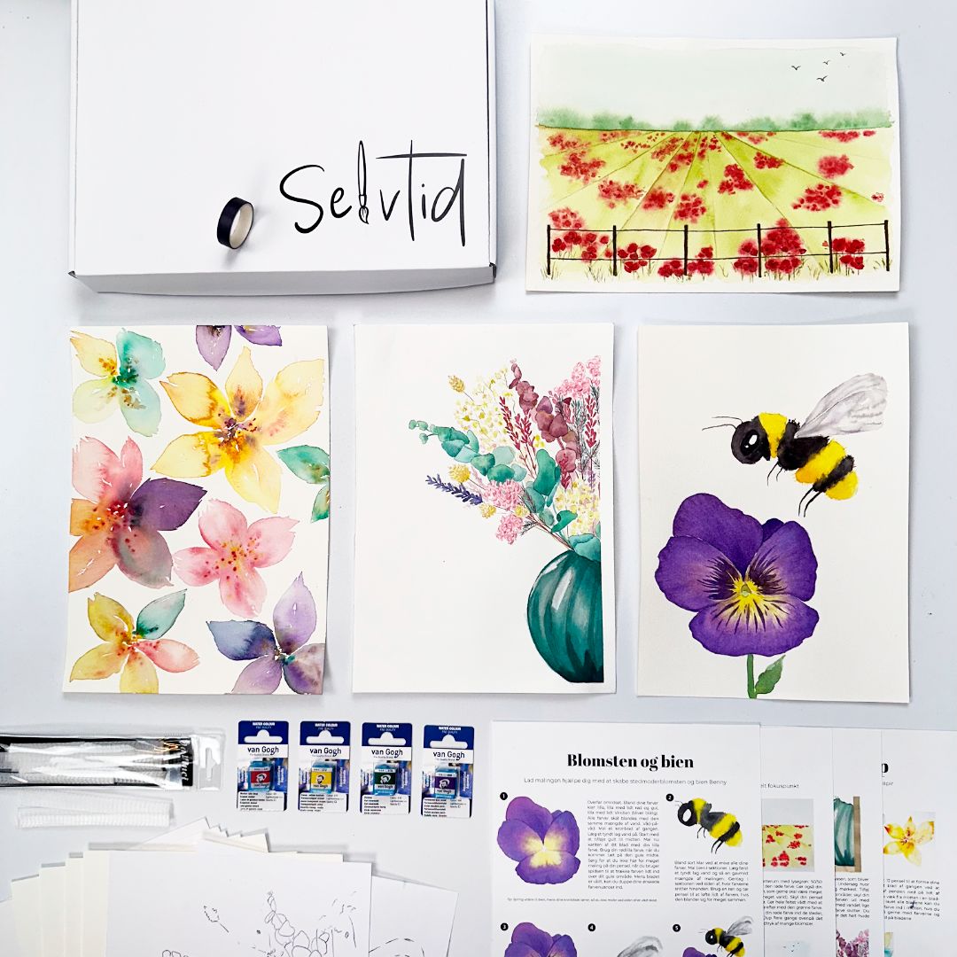 lær at male farverige blomster i akvarelmaling med forskellige teknikker i vore blomsterboks april 2023
