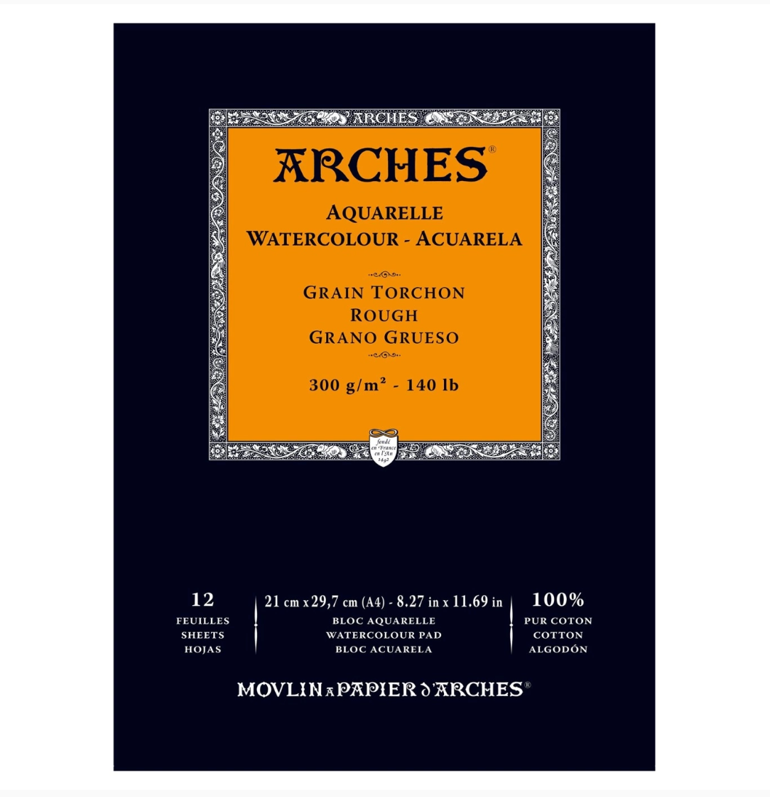 Arches A4 akvarelblok, GT Rough. 12 ark, 100% bomuld