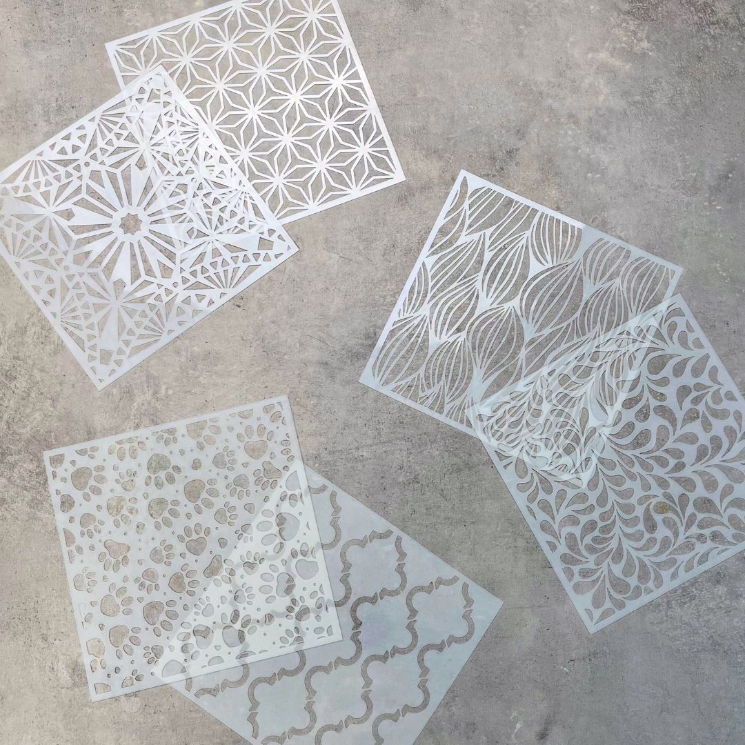 6 mønstret stencils - art journal