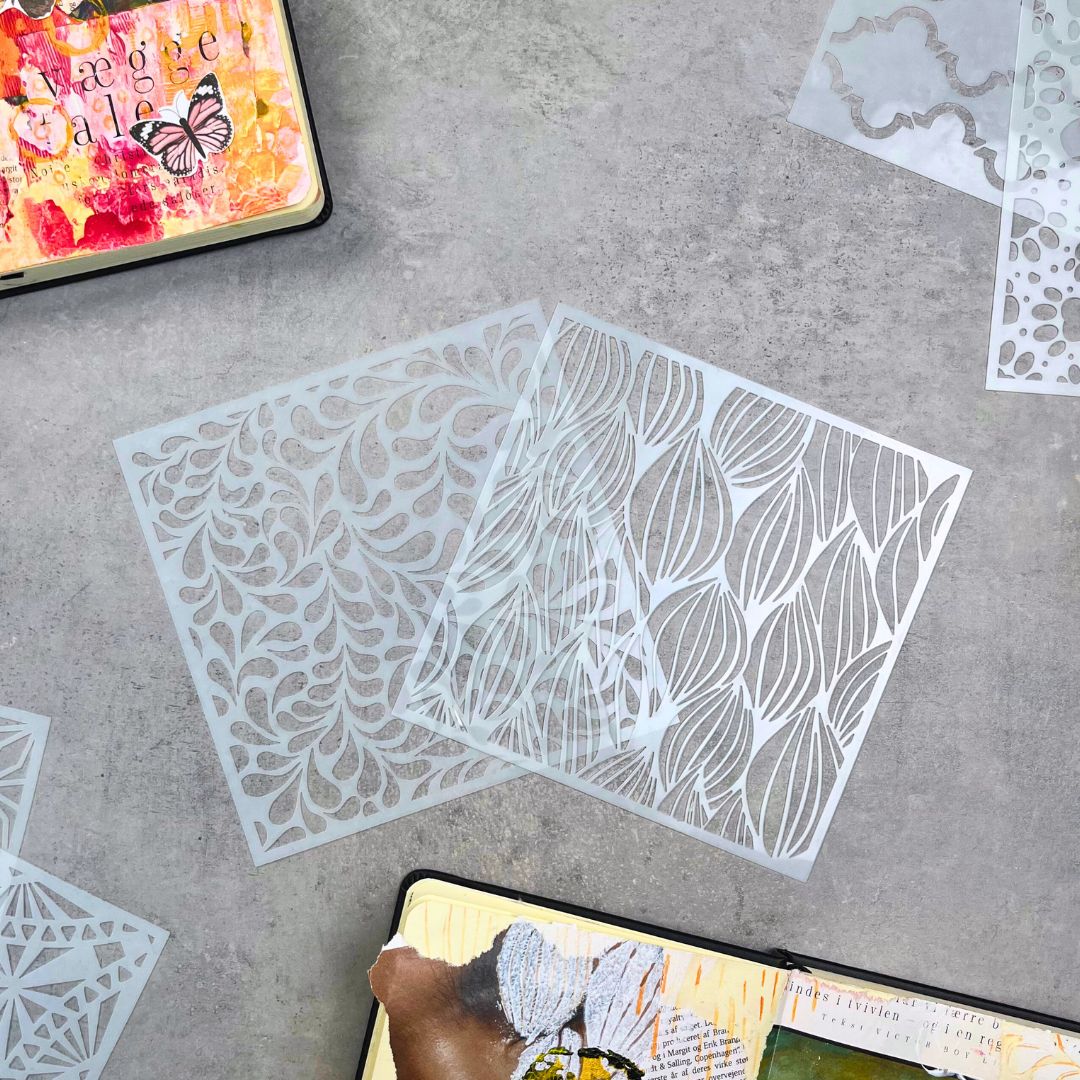 6 mønstret stencils - art journal